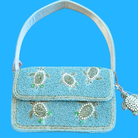 Handcrafted in India Handbags - Turtle Beaded Bag Blue New Release NWT Beaded Purse